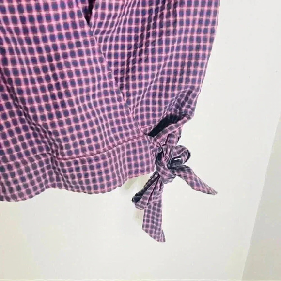 NWT Madewell Flutter Sleeve Side Tie Wrap Top Plaid - Picture 4 of 8